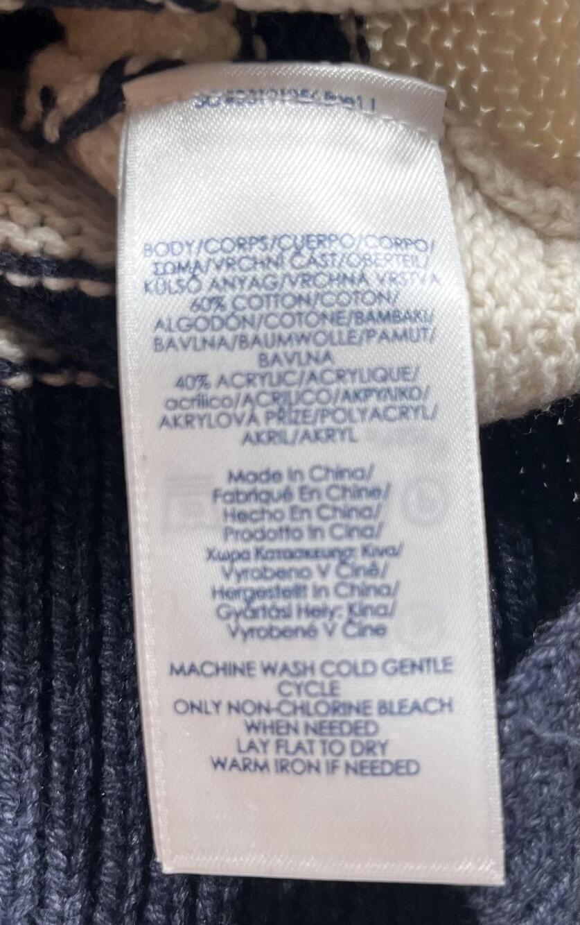 Chaps Sweater Womens XL White Navy Stripe Turtleneck Cable Knit Pullover - Picture 5 of 5